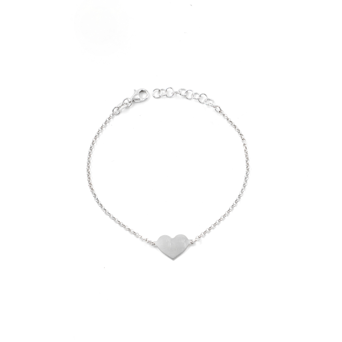 Sterling Silver bracelet rolo chain with heart - Rhodium Color