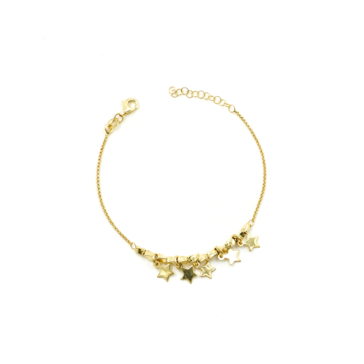 Sterling Silver bracelet rolo chain with 5 star – Golden Color