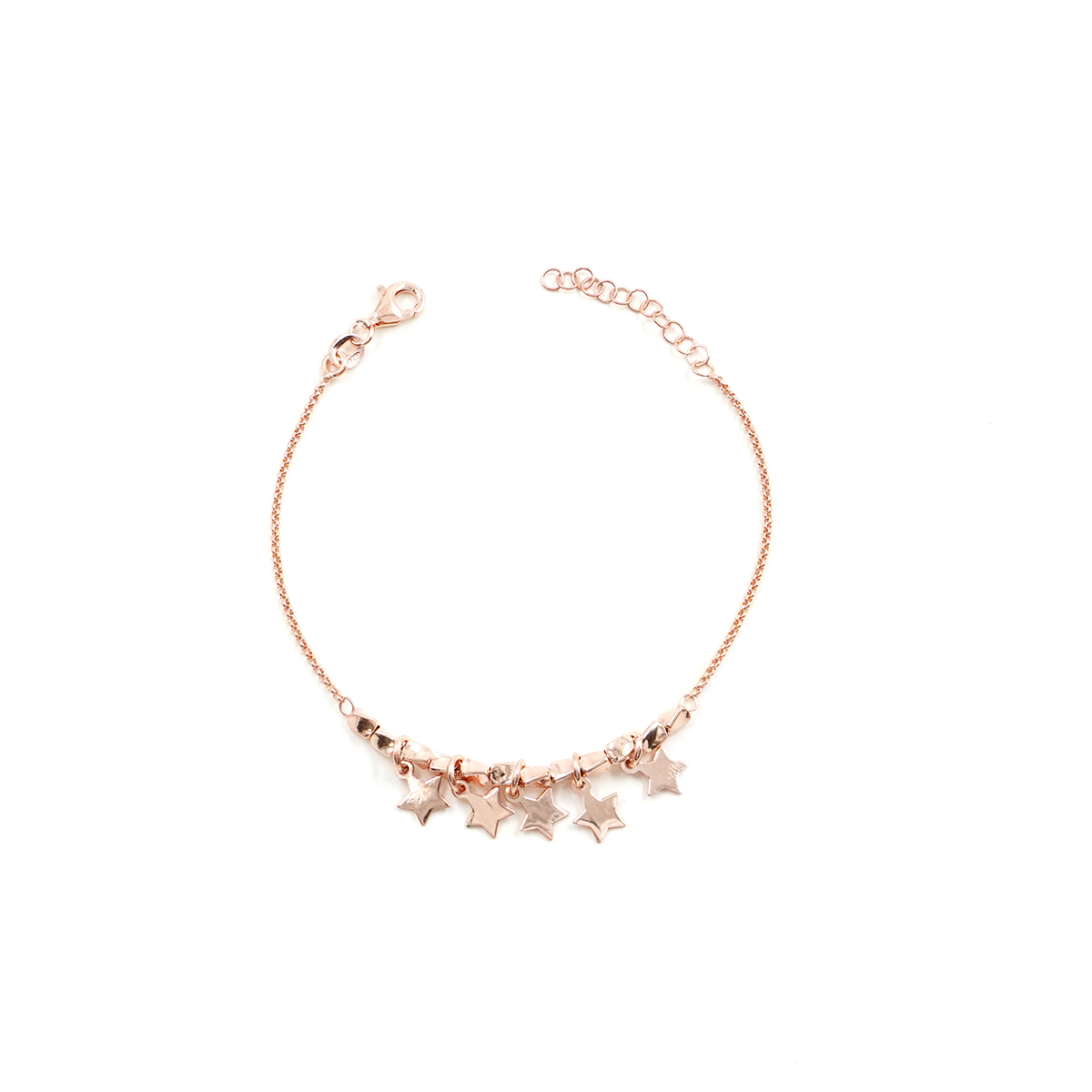 Sterling Silver bracelet rolo chain with 5 star – Rose Color