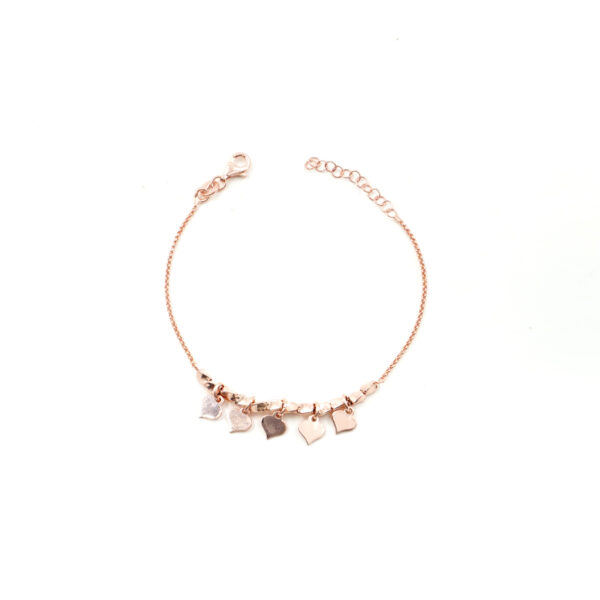 Bracciale a catena rolo in argento 925 con 5 cuori – Rosato