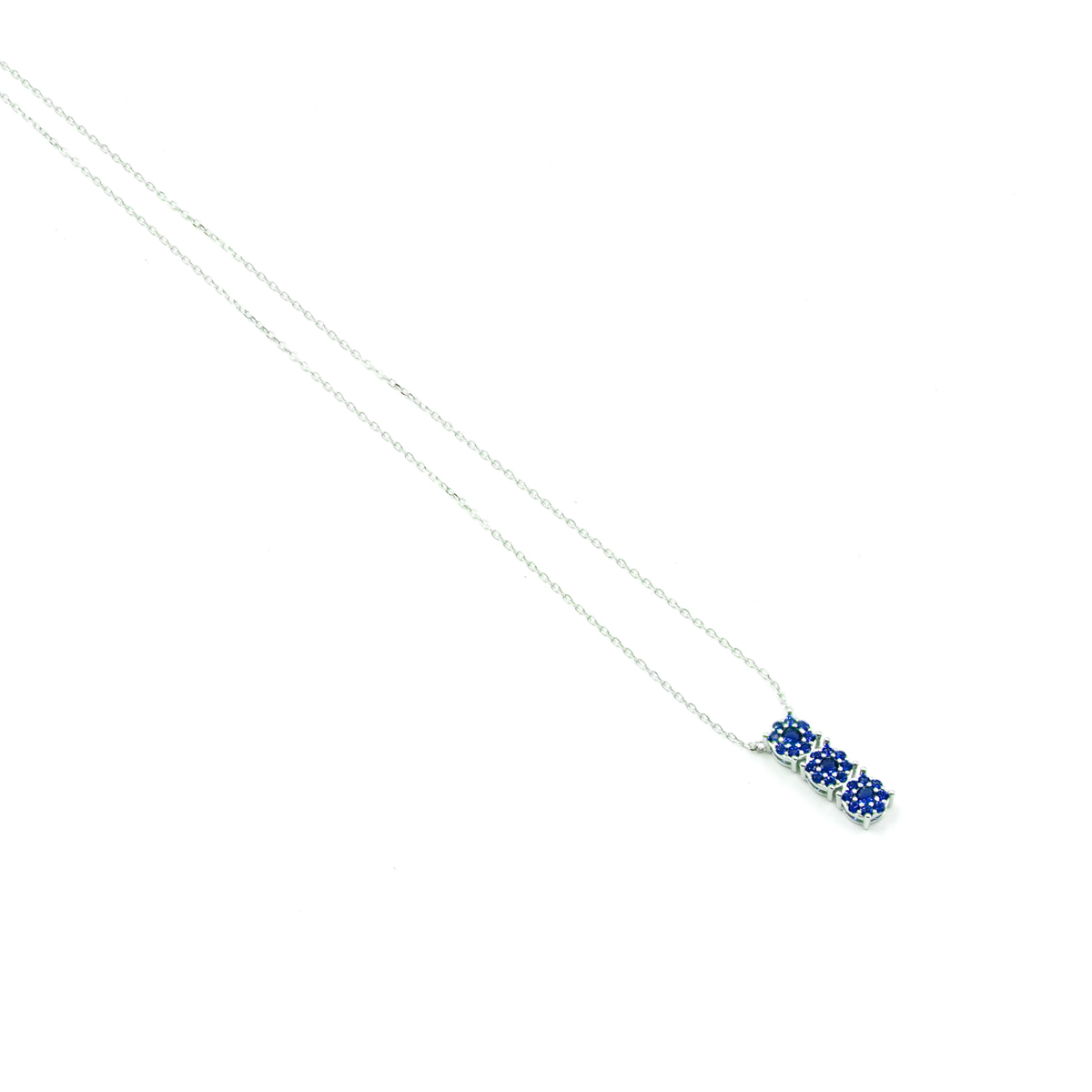 Sterling Silver necklace with trilogy pendant with blue zircons – Rhodium Color - Image 2