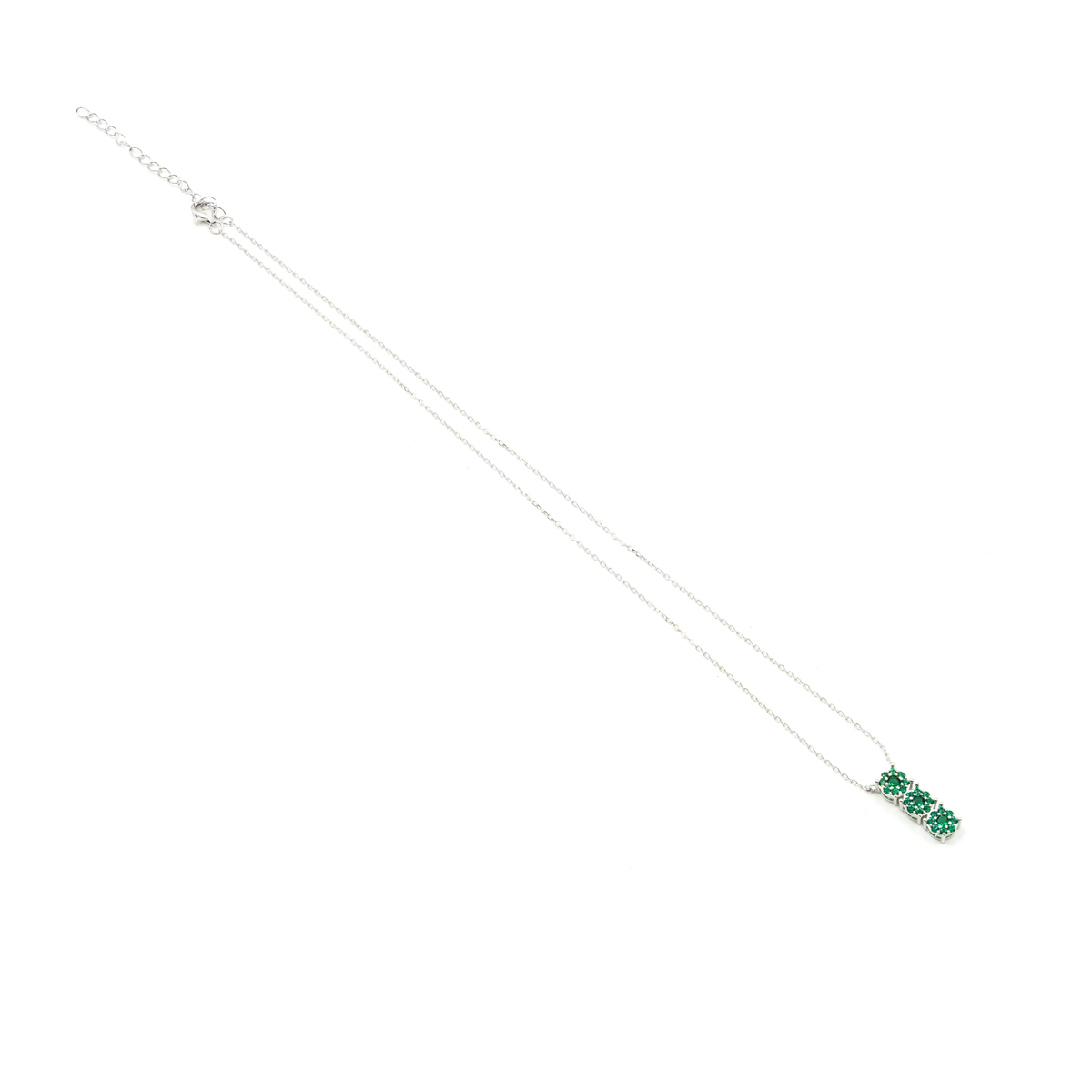 Sterling Silver necklace with trilogy pendant with green zircons – Rhodium Color - Image 2
