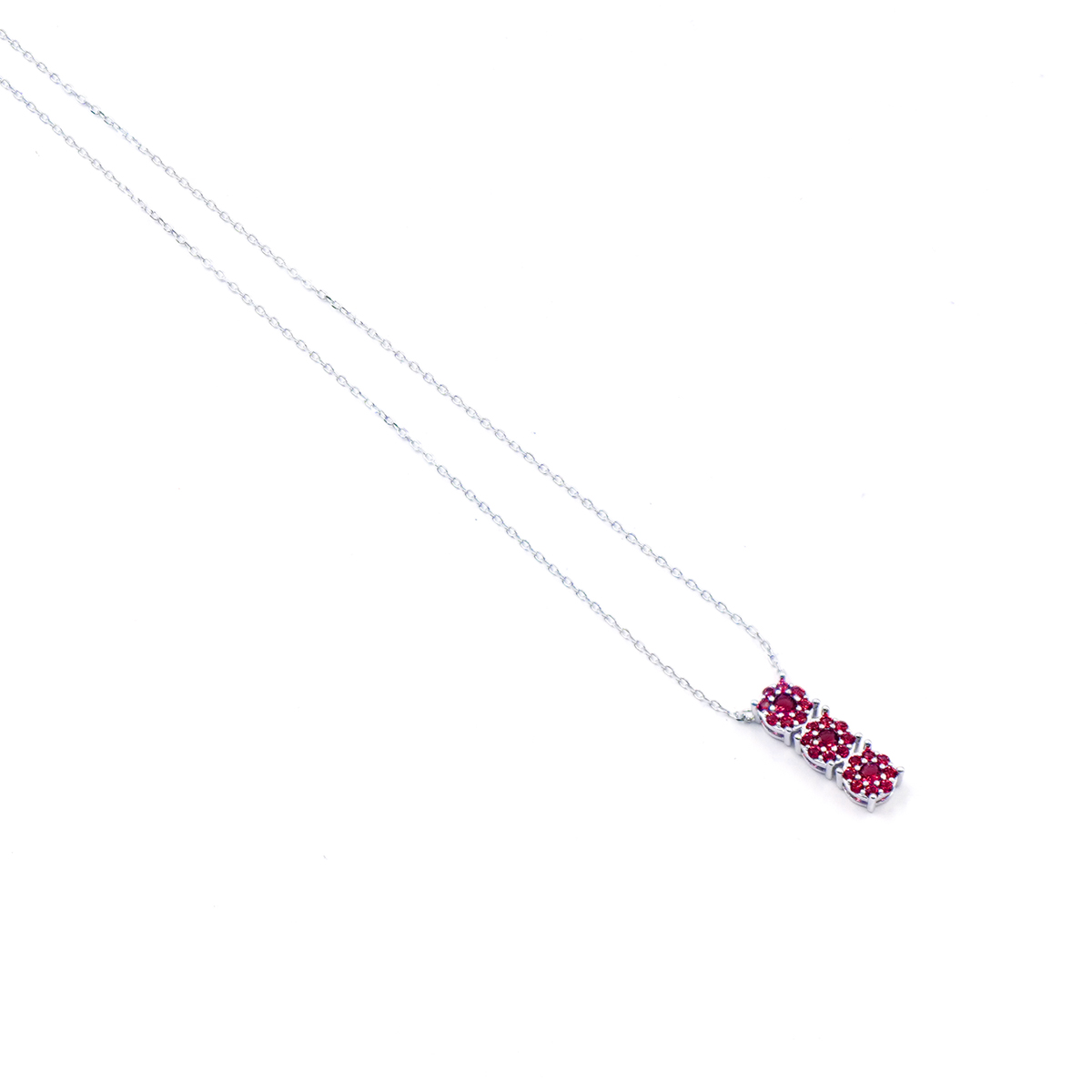 Sterling Silver necklace with trilogy pendant with red zircons – Rhodium Color - Image 2