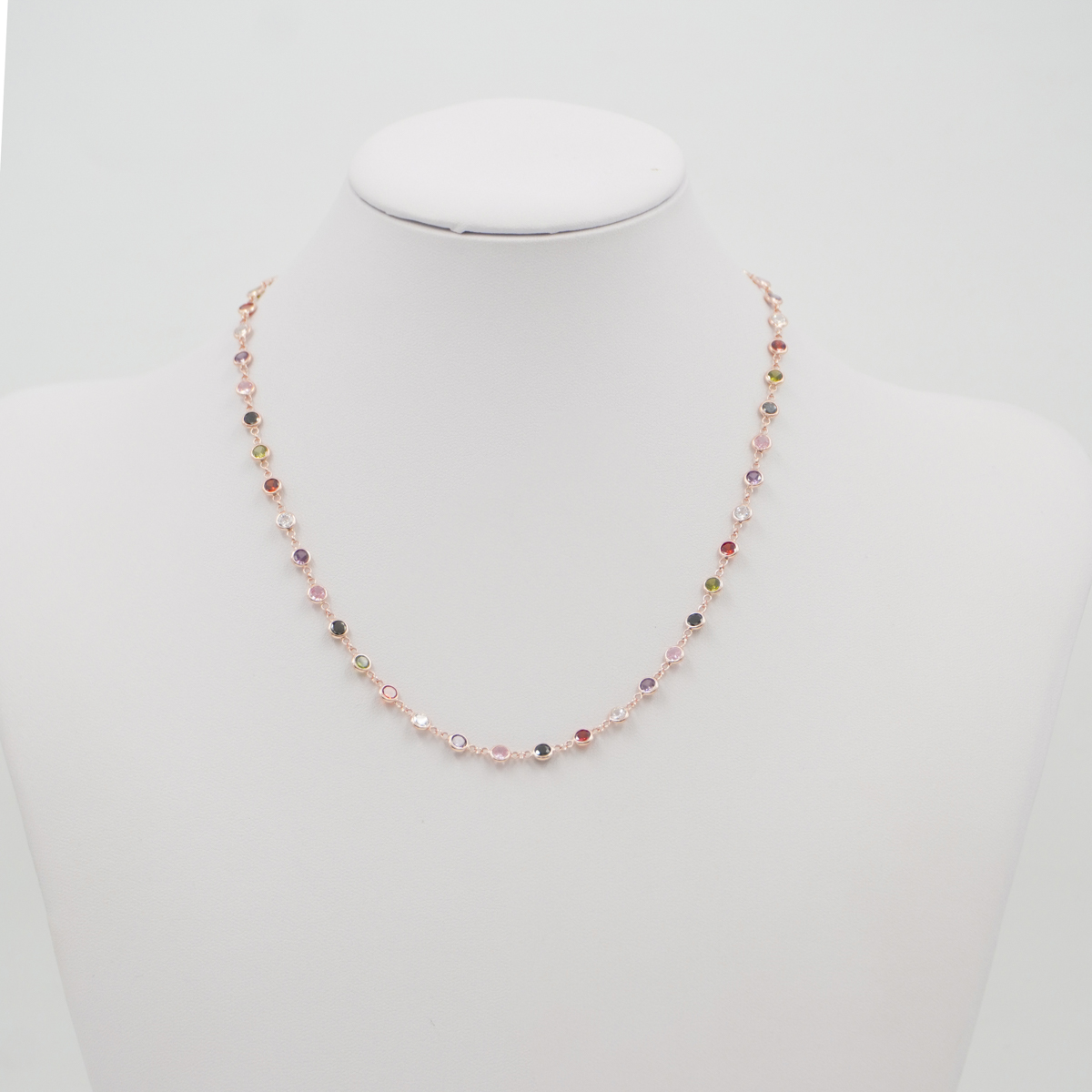 Collana in argento 925 con zirconi multicolori 2,50mm – Rosato