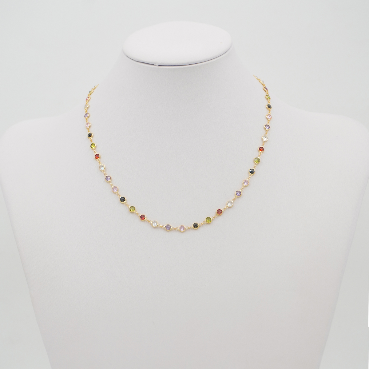 Collana in argento 925 con zirconi multicolori 2,50mm – Dorato