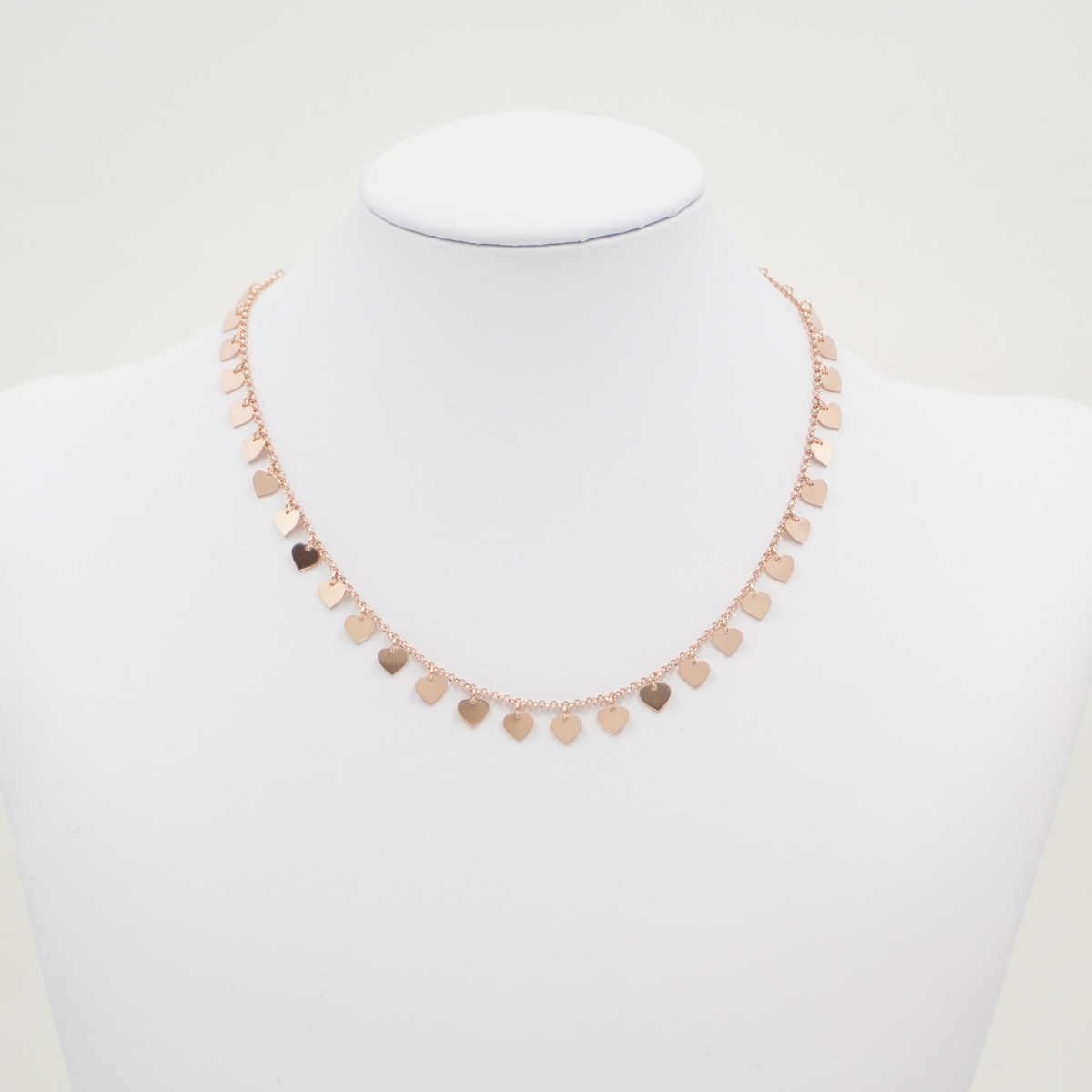 Collana con catena rolo in argento 925 con elementi cuore – Rosato