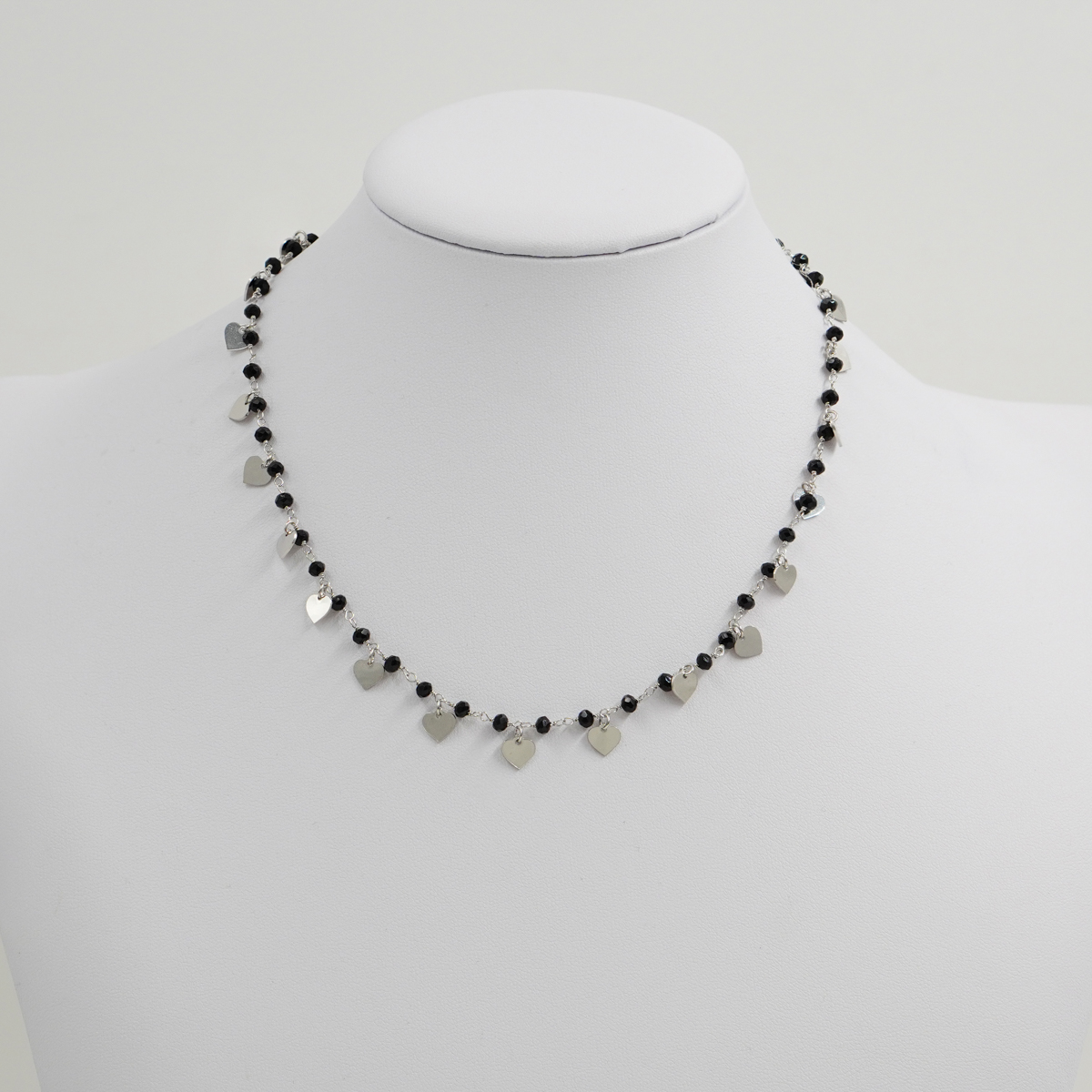 Sterling Silver necklace with heart charms – Rhodium Color