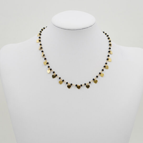 Collana ammagliata in argento 925 con agata nera ed elementi cuore – Dorato
