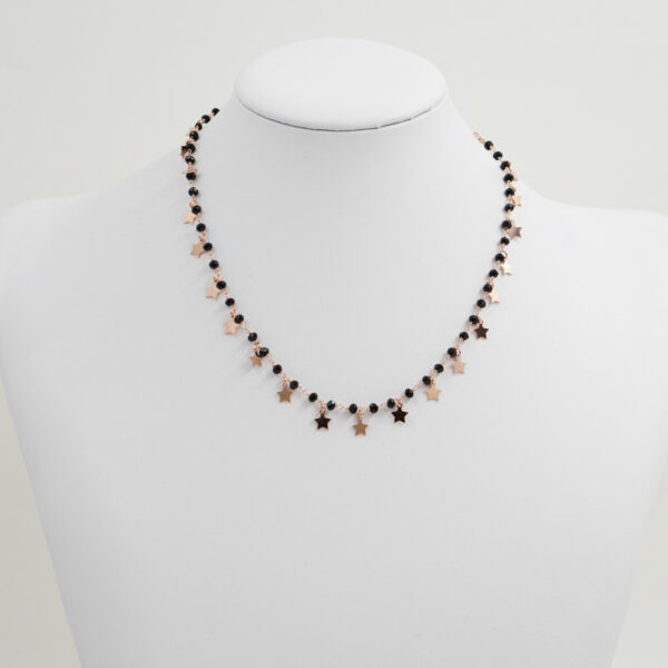 Collana ammagliata in argento 925 con agata nera ed elementi stella – Rosato