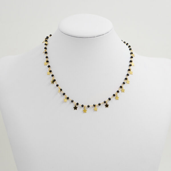 Collana ammagliata in argento 925 con agata nera ed elementi stella – Dorato
