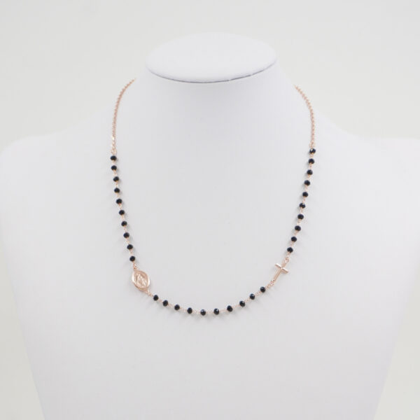 Collana rosario ammagliata in argento 925 con agata nera - Rosato