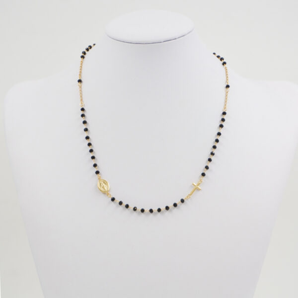 Collana rosario ammagliata in argento 925 con agata nera – Dorato
