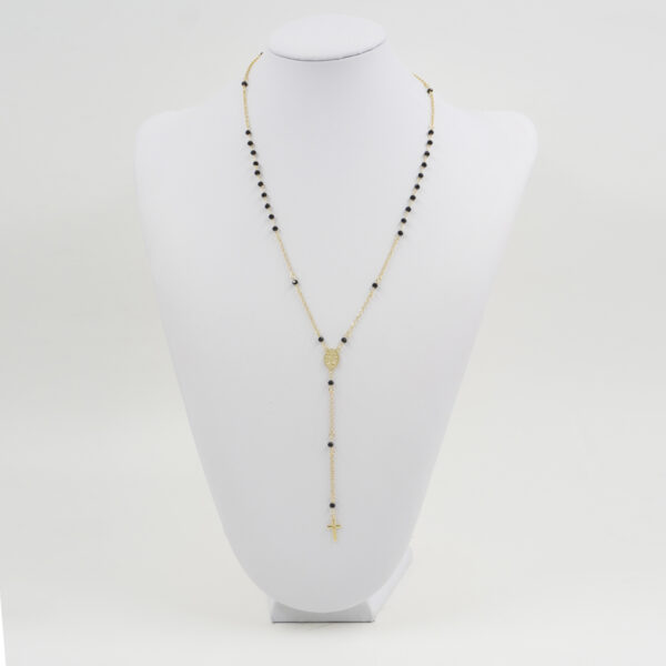 Collana rosario ammagliata in argento 925 con agata nera – Dorato