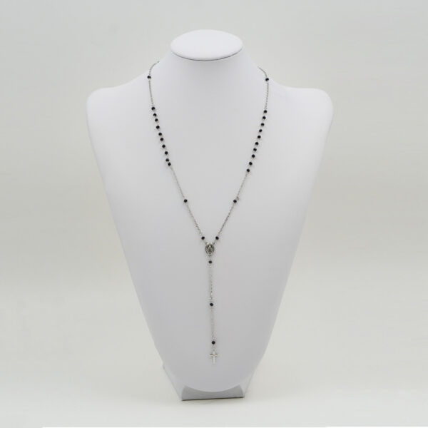 Collana rosario ammagliata in argento 925 con agata nera – Rodiato