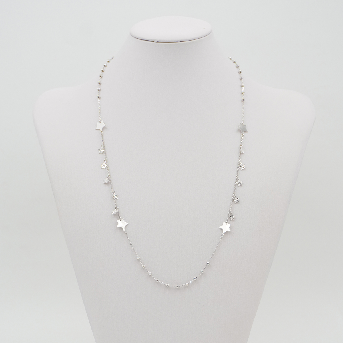 Collana con catena rolo in argento 925 ed elementi pendenti stella – Rodiato