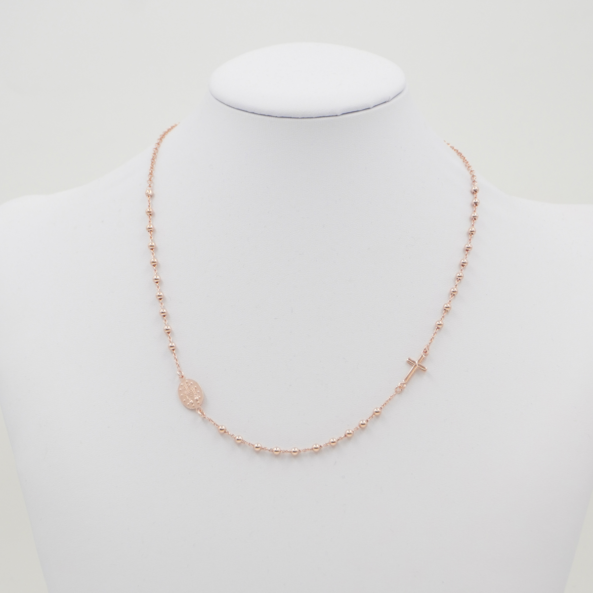 Collana rosario con catena rolo in argento 925 – Rosato