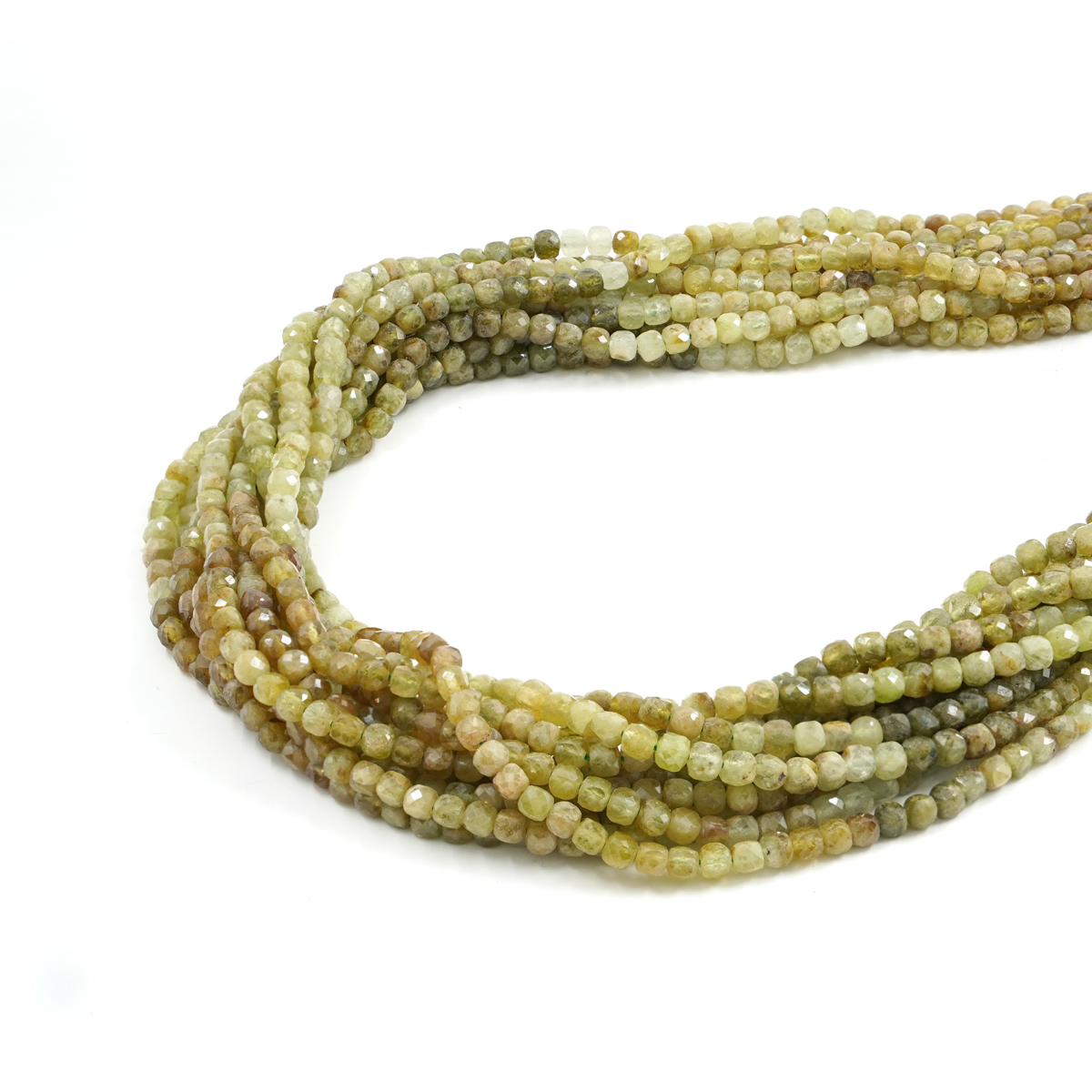Green Garnet strands faceted dice shape size 4mm