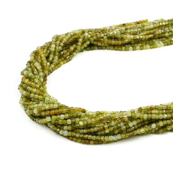 Green Garnet strands faceted dice shape size 3mm