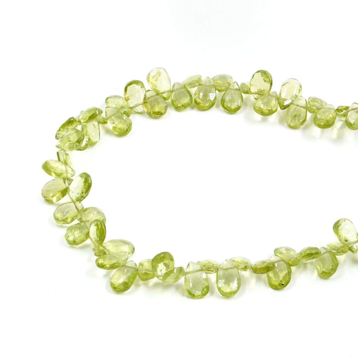 Peridot strands faceted drop shape size 8x5mm, 10x6mm – Lateral Hole