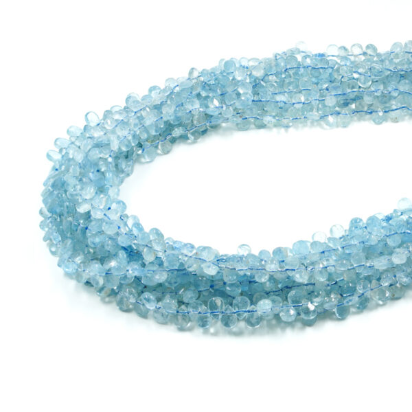 Aquamarine strands faceted drop shape size 8x6mm – Lateral Hole