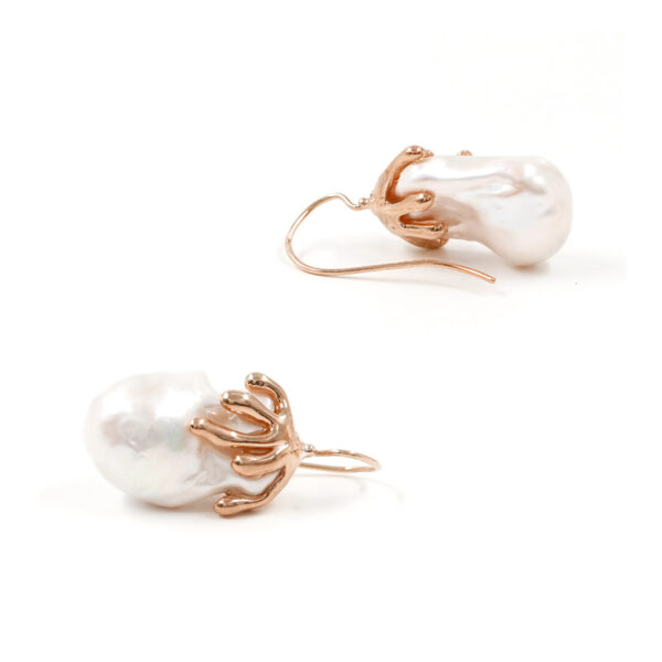 Sterling Silver earrings with baroque Pearl mounted with fishhook – Rose Color