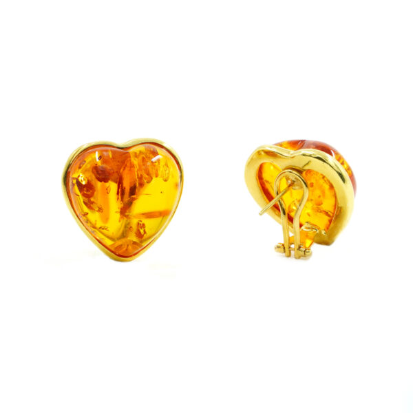 Sterling Silver Earrings with amber heart shape - Golden Color