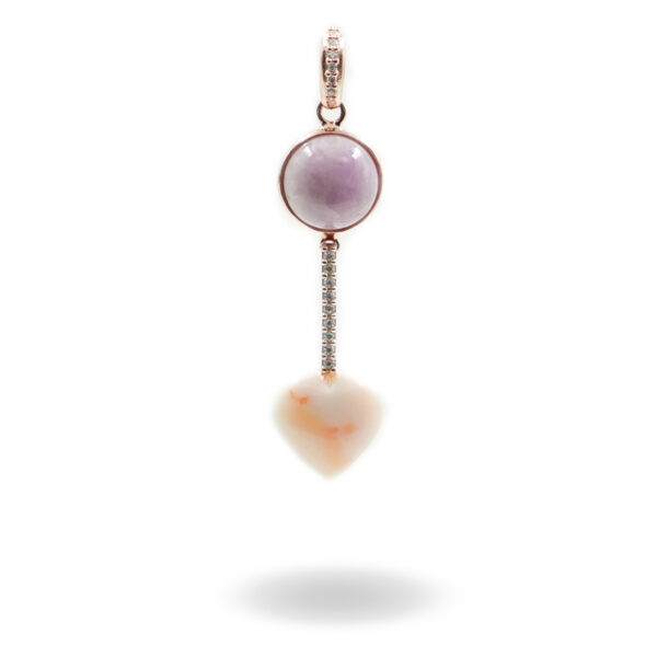 Sterling Silver pendant with kunzite, zircons and pink Coral heart shape - Rose Color