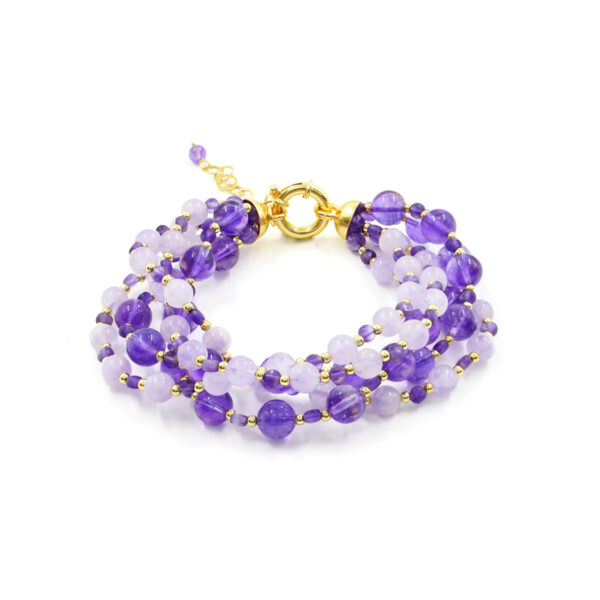 Multistrand Bracelet with amethyst and lavander amethyst, sterling silver clasp - Golden Color