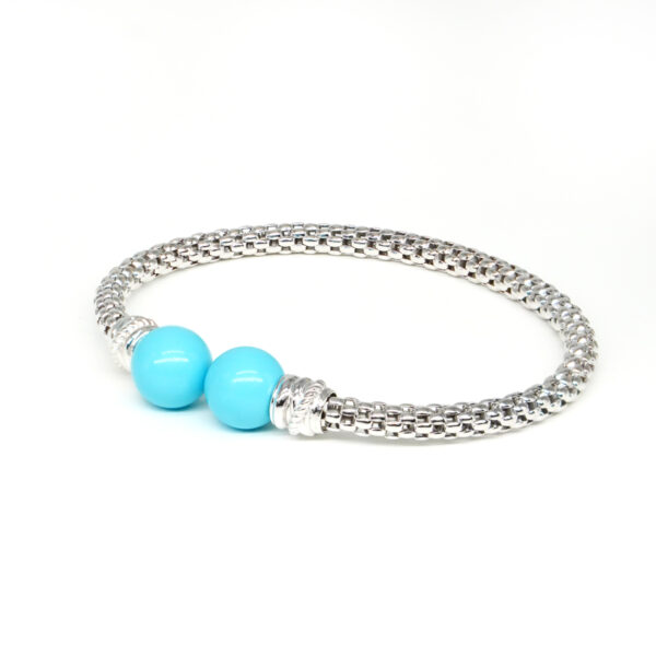 Sterling Silver Fope bracelet with recon turquoise sphere – Rhodium Color