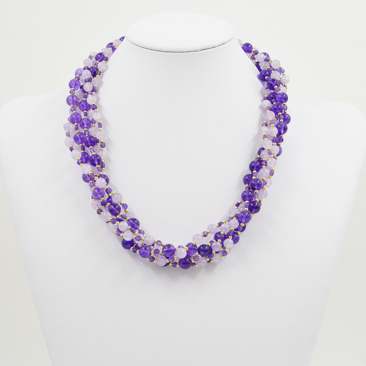Collana Multifilo con ametista e ametista lavanda, chiusura in argento - Dorato - immagine 2