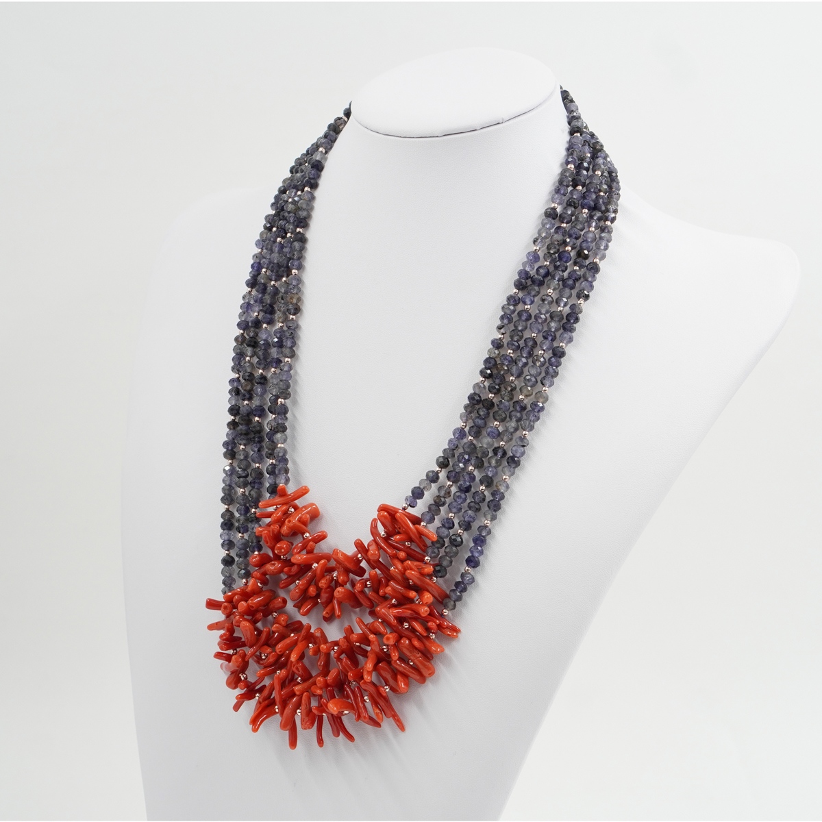 Collana Multifilo con iolite, corallo, chiusura in argento – Rosè - immagine 2