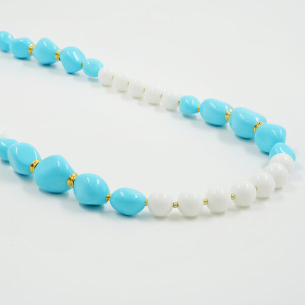 Necklace with white agate, recon turquoise, sterling silver clasp - Golden Color