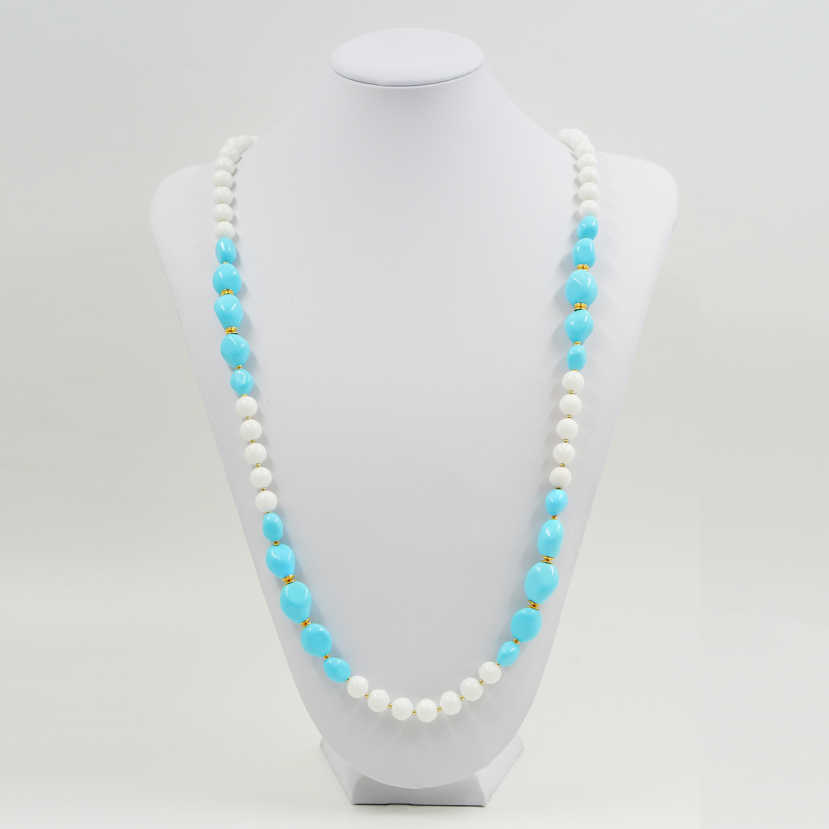 Collana con agata bianca, pasta di turchese, chiusura in argento - Dorato - immagine 2