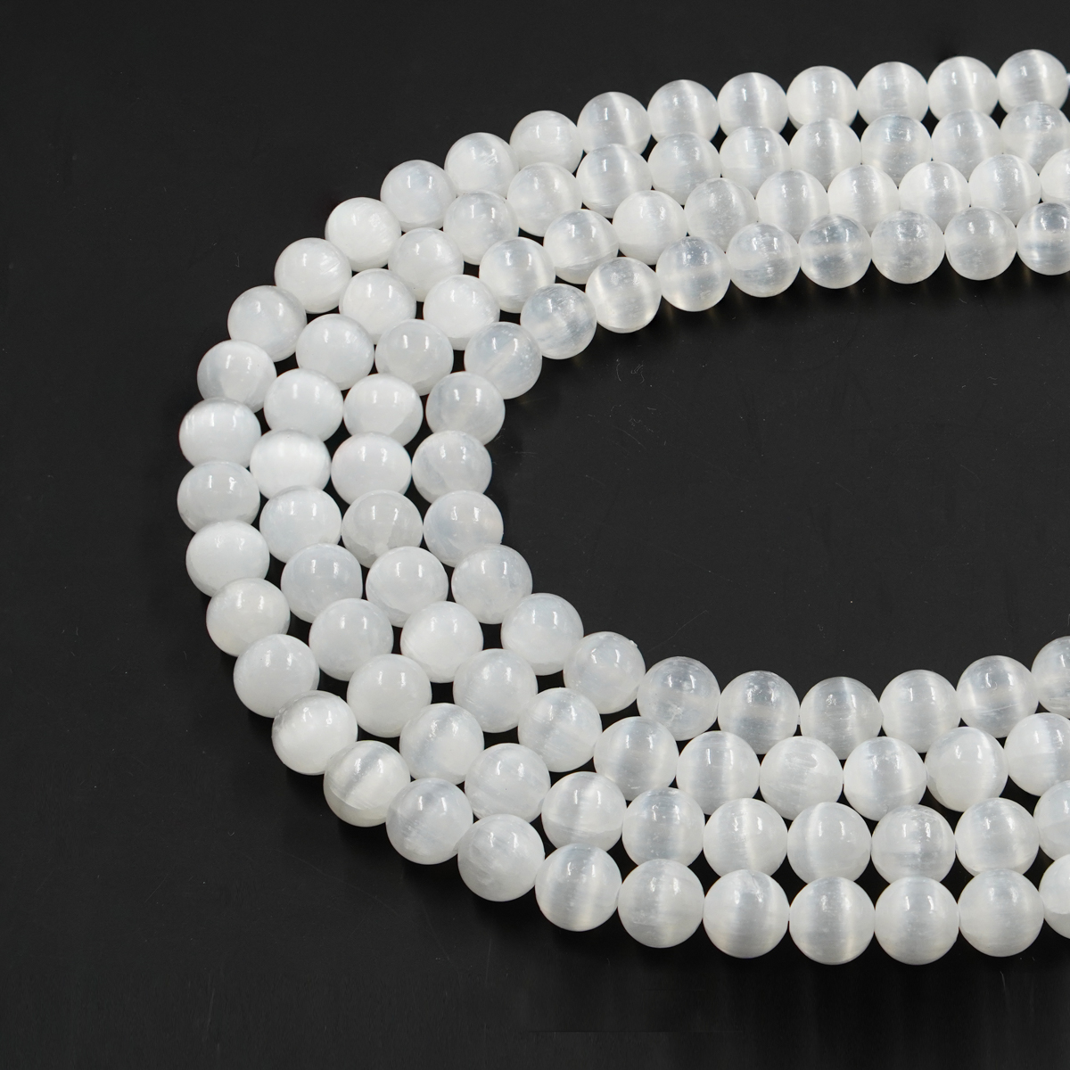 Selenite strands round beads 4mm to 12mm - Image 3