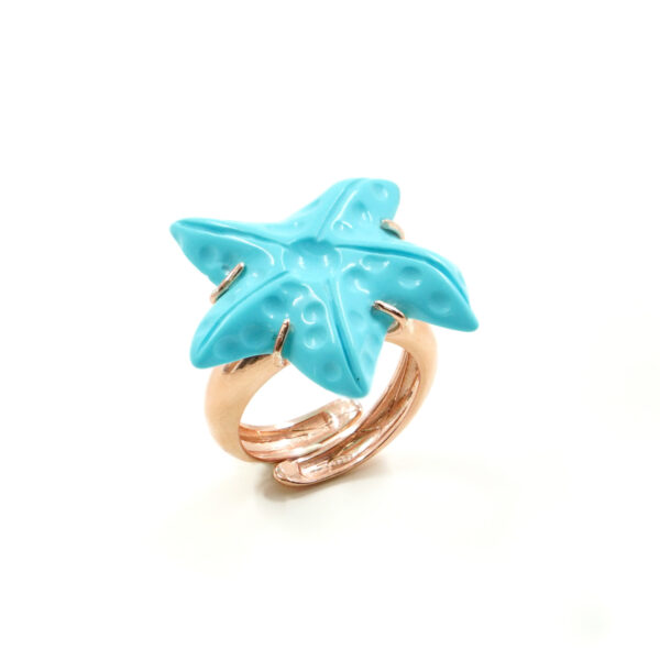 Sterling silver ring with recon turquoise marine star shape – Rose Color