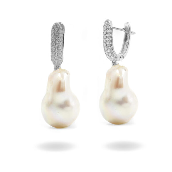 Sterling silver earrings with baroque pearl and zircons – Rhodium Color