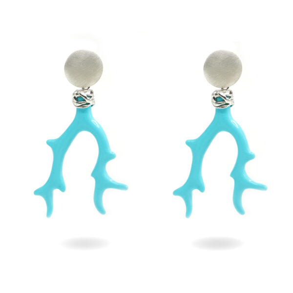 Sterling silver earrings with recon turquoise branch shape – Rhodium Color