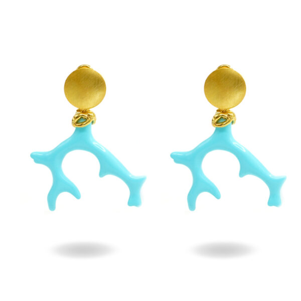 Sterling silver earrings with recon turquoise branch shape – Golden Color