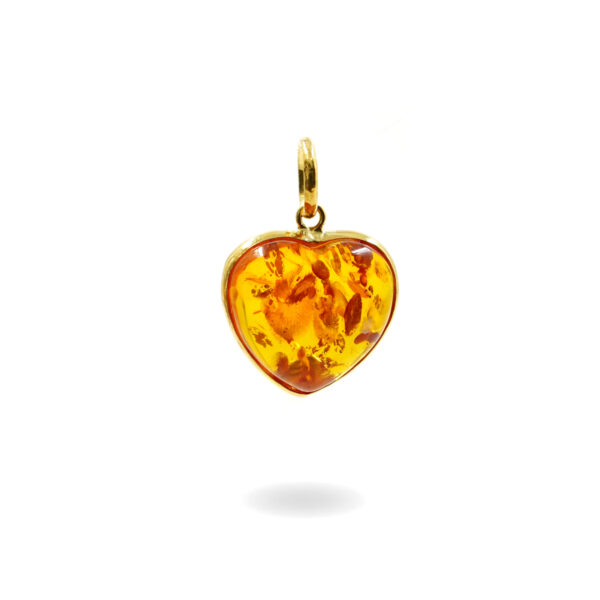 Pendente in argento con cuore di ambra - Dorato