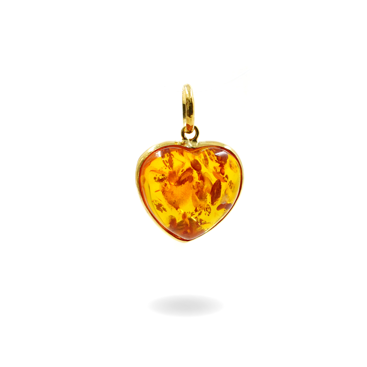 Pendente in argento con cuore di ambra - Dorato