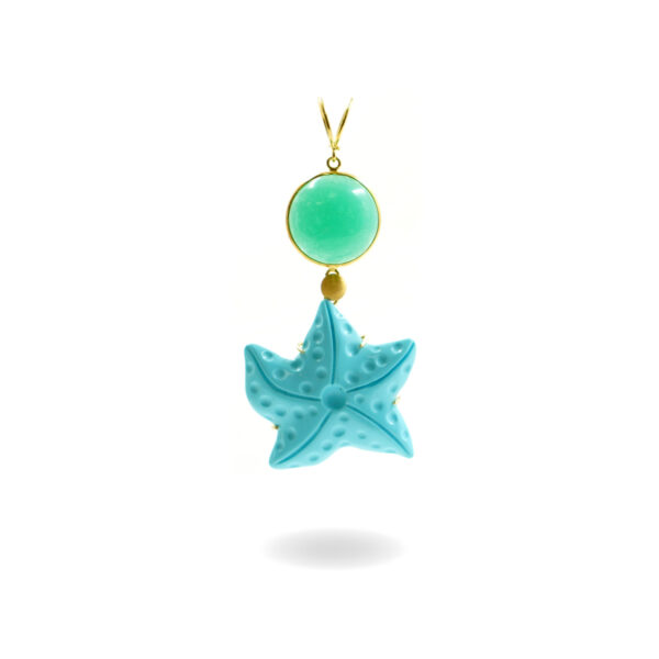 Sterling silver pendant with green sponge quartz and recon turquoise marine star shape – Golden Color