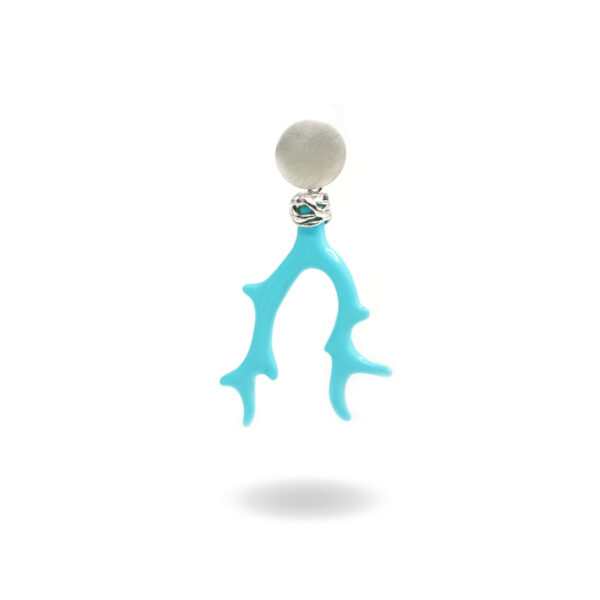 Sterling silver pendant with recon turquoise branch shape – Rhodium Color