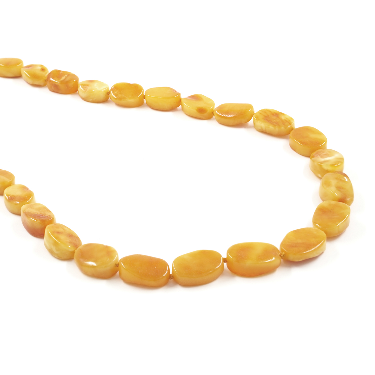 Yellow Baltic Amber Necklace flat oval and round tumbles shape