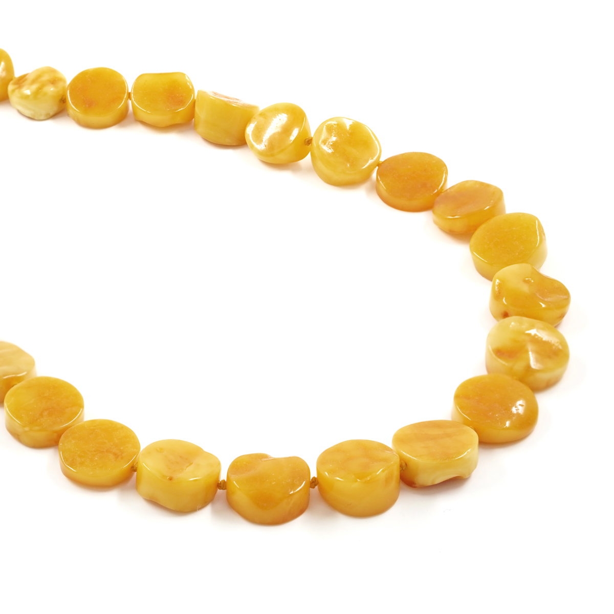 Yellow Baltic Amber Necklace flat oval and round tumbles shape - Image 2