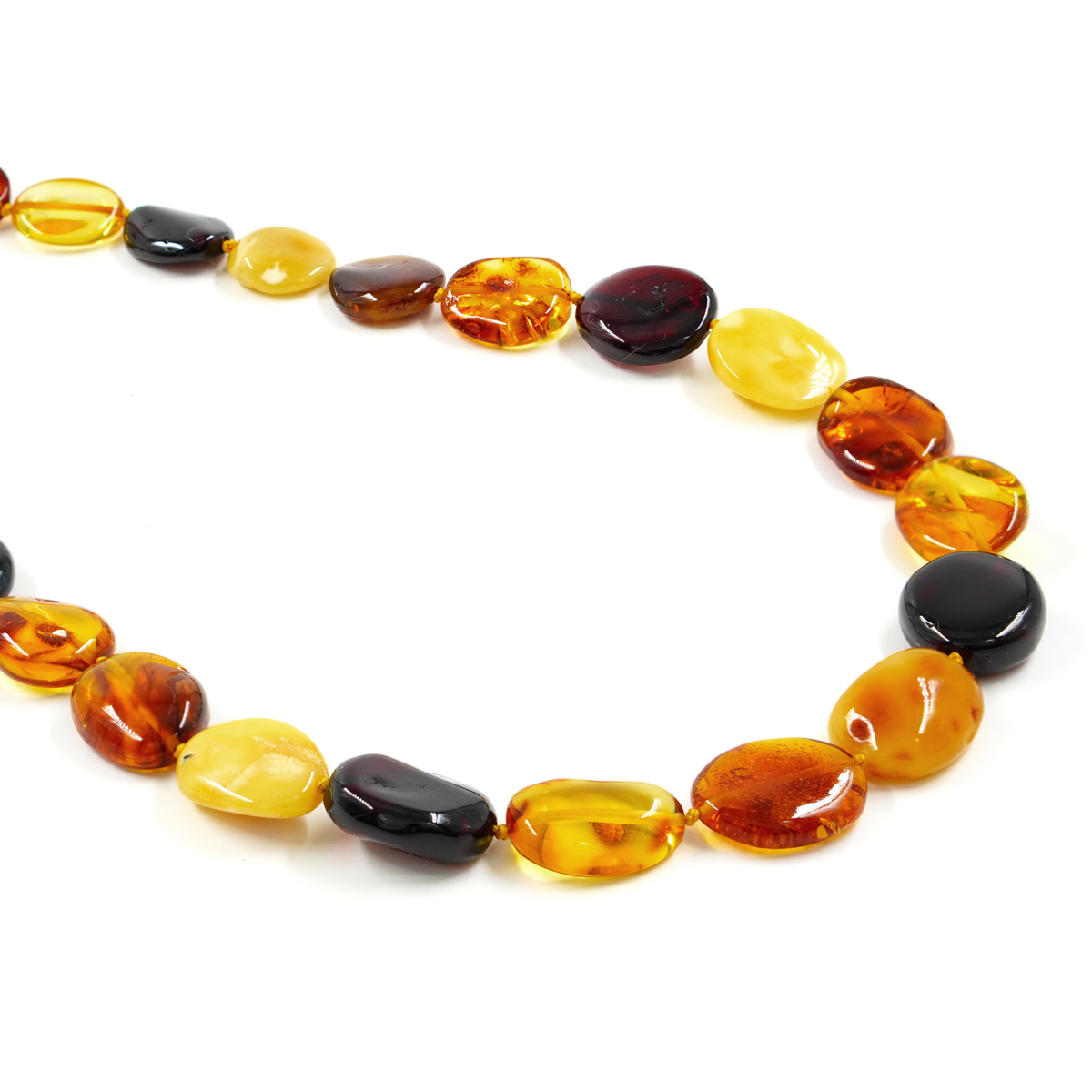 Multicolor Baltic Amber Necklace flat tumbles shape
