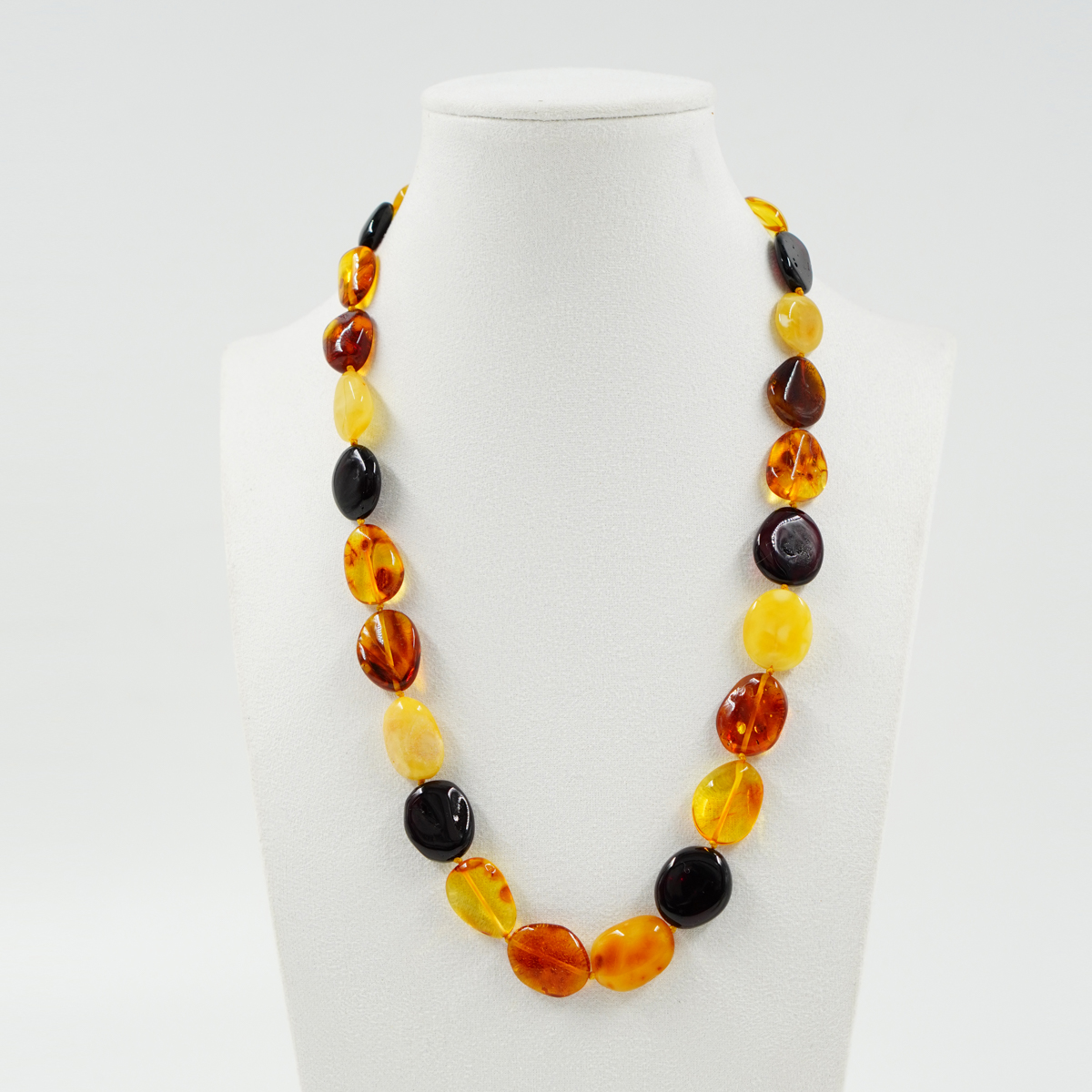 Multicolor Baltic Amber Necklace flat tumbles shape - Image 2