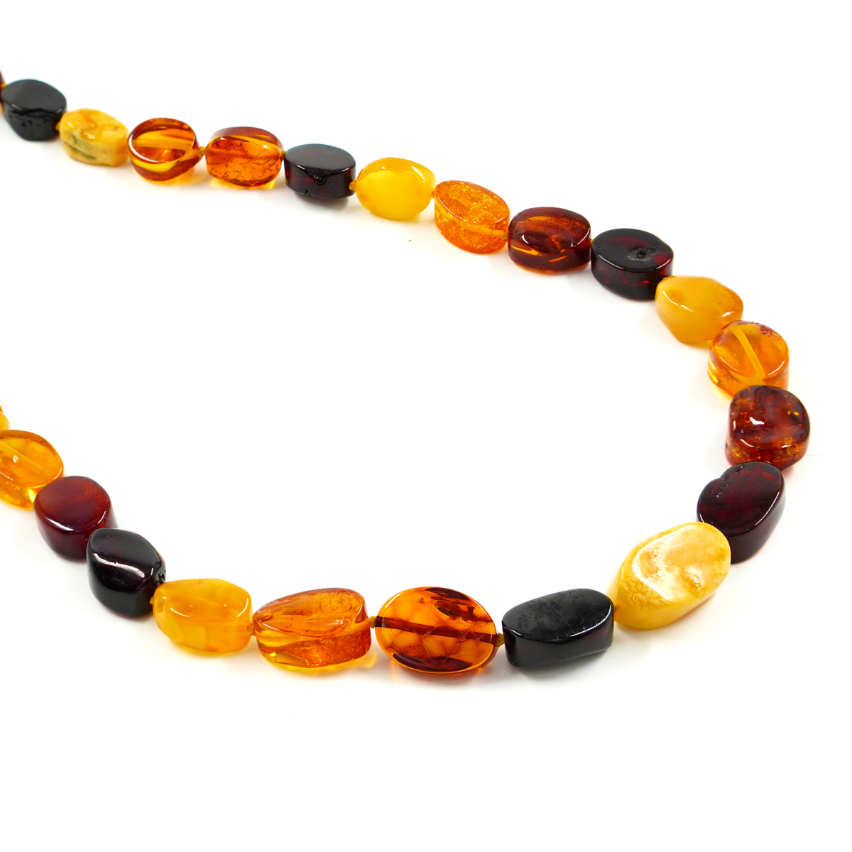 Multicolor Baltic Amber Necklace flat oval tumbles shape