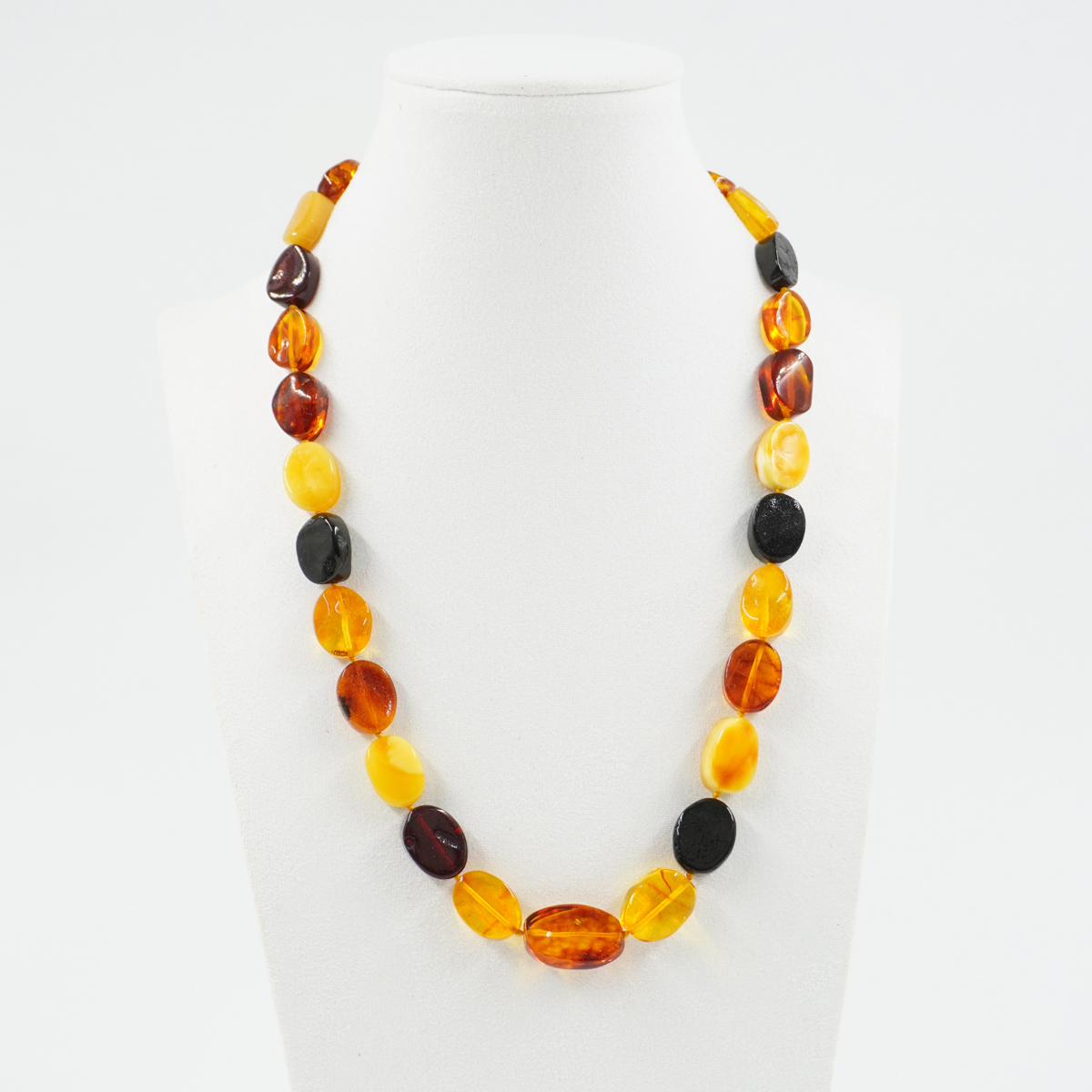 Multicolor Baltic Amber Necklace flat oval tumbles shape - Image 2