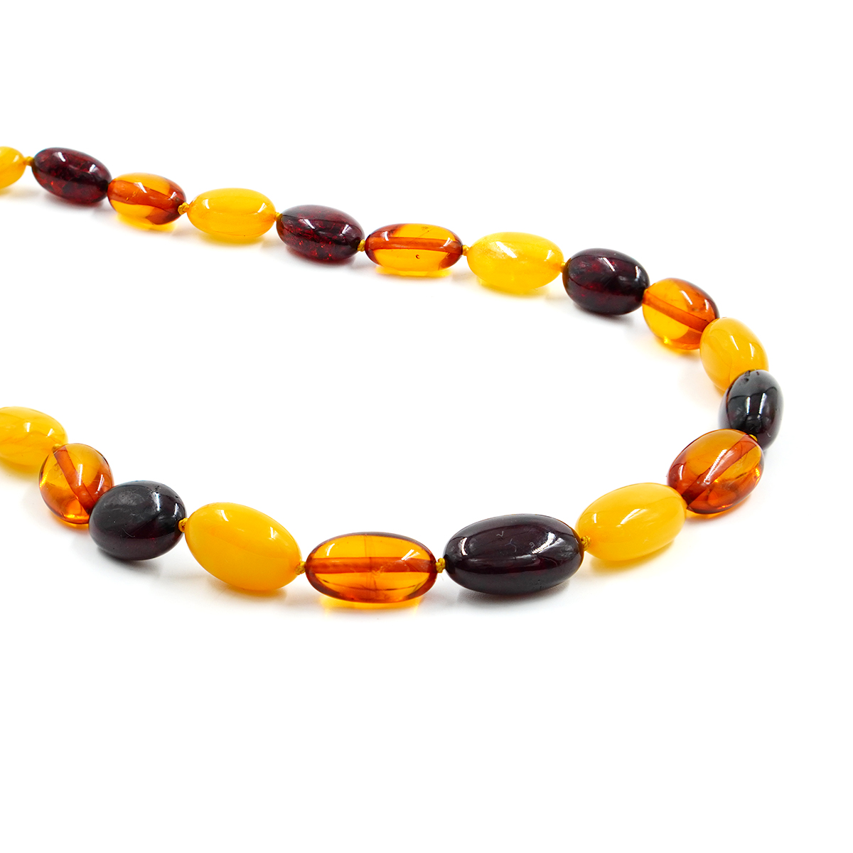 Multicolor Baltic Amber Necklace olive shape