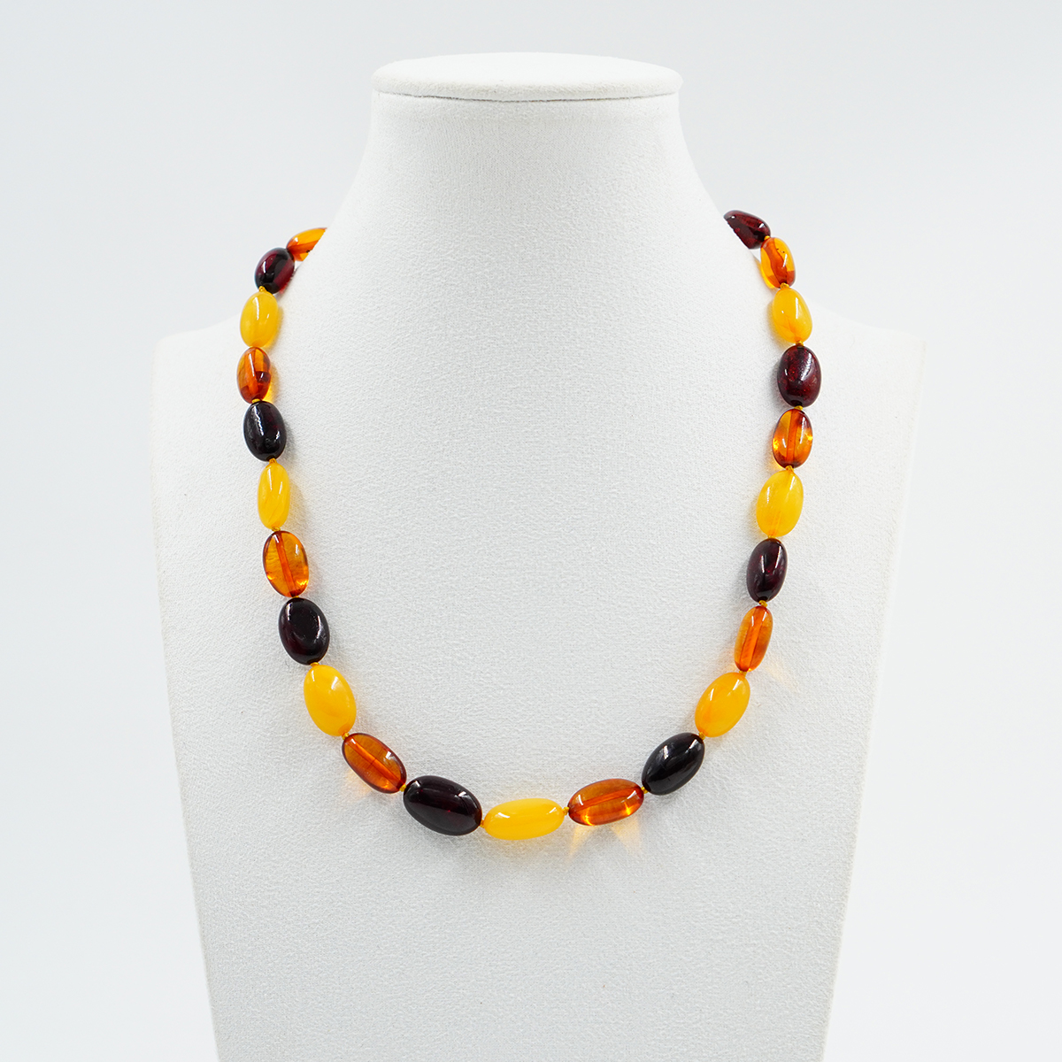 Multicolor Baltic Amber Necklace olive shape - Image 2